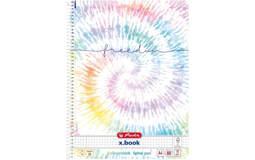 Herlitz Bloc-notes à spirale Nouvelle liberté baltique Quadrillé, 80 feuilles, A4