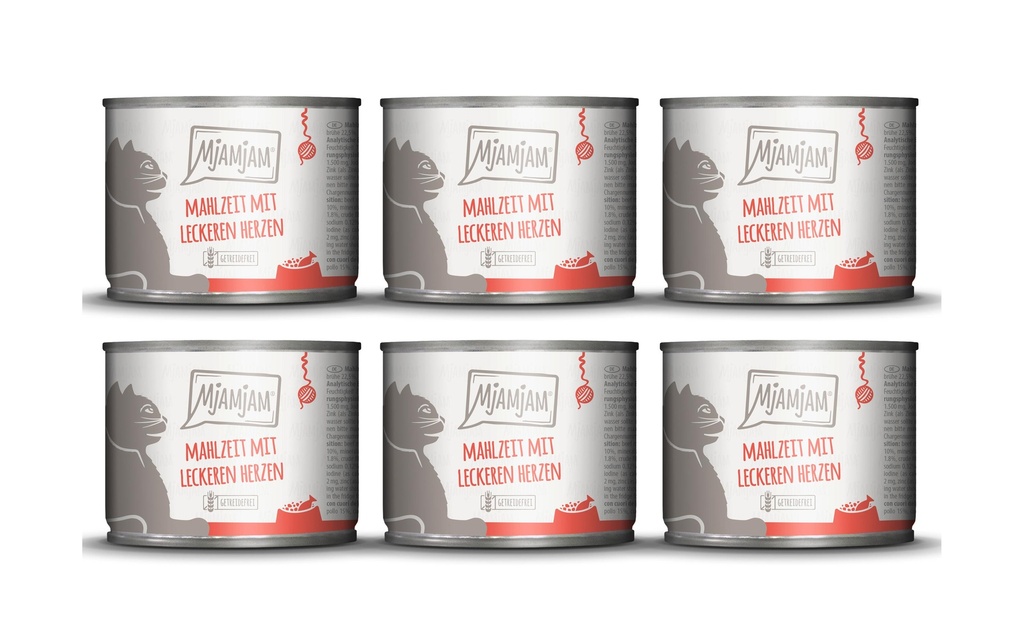 Mjamjam Alimentation humide Boîte Repas avec cœurs, 6 x 200 g