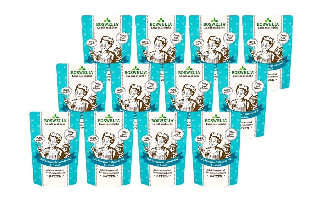 Betty's Landhausküche Alimentation humide Kangourou à l'huile de bourrache, 12 x 100 g