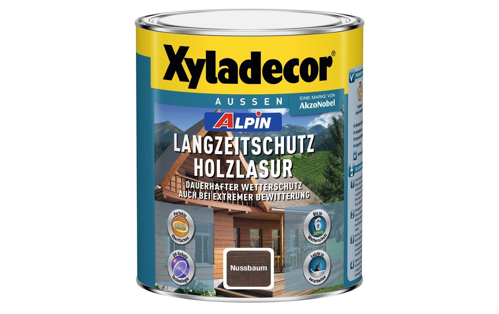 Xyladecor Lasure pour bois Alpin protection longue durée, Noyer, 1 L