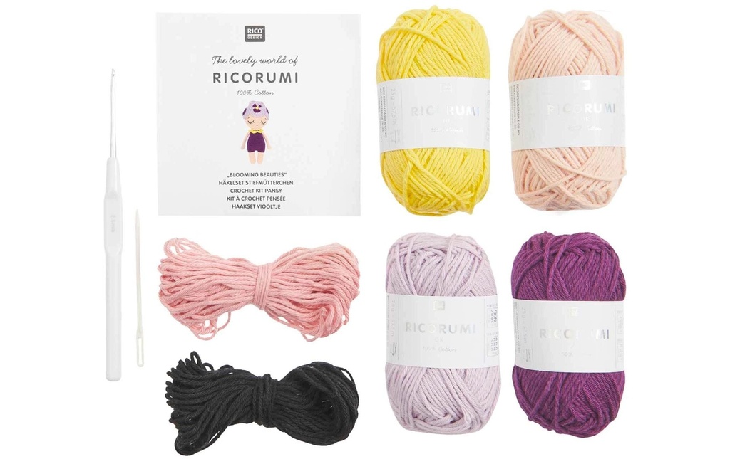 Rico Design Kit de crochet Blooming Beauties 6 pièces, Pensée