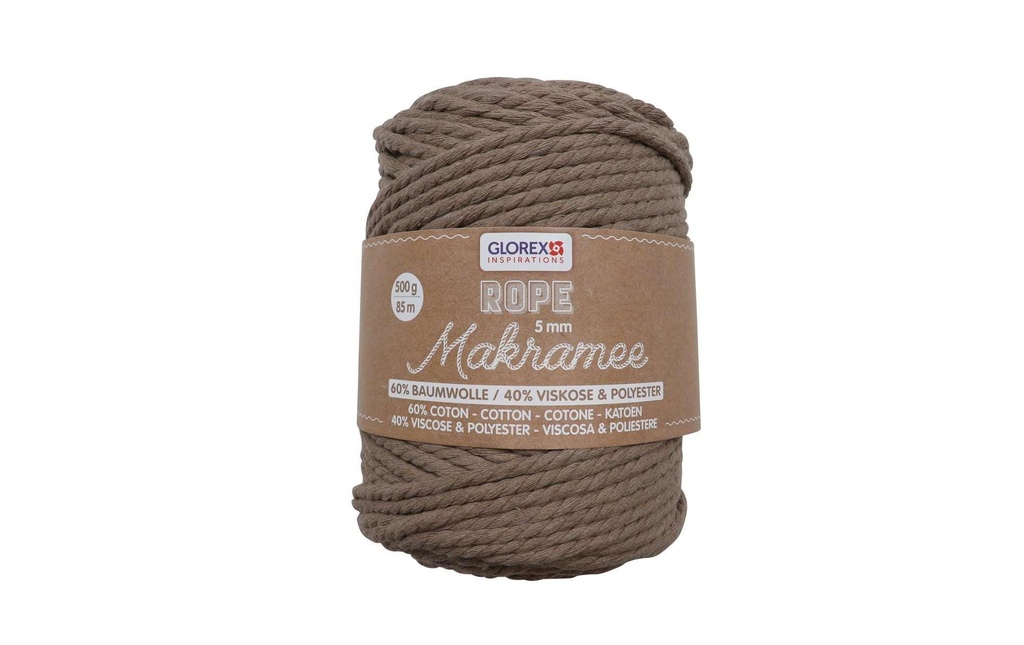 Glorex Laine Macramé Corde tordue 5 mm, 500 g, Brun clair