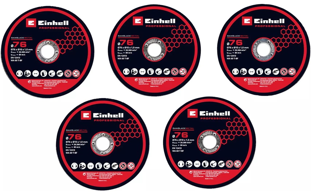 Einhell Professional Jeu de 5 disques à tronçonner de 76 mm