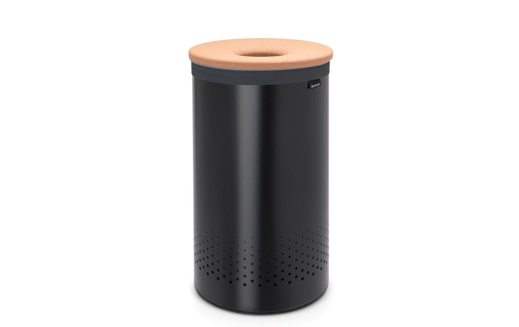 Brabantia Corbeille à lessive avec couvercle en liège, 60 litres, noir