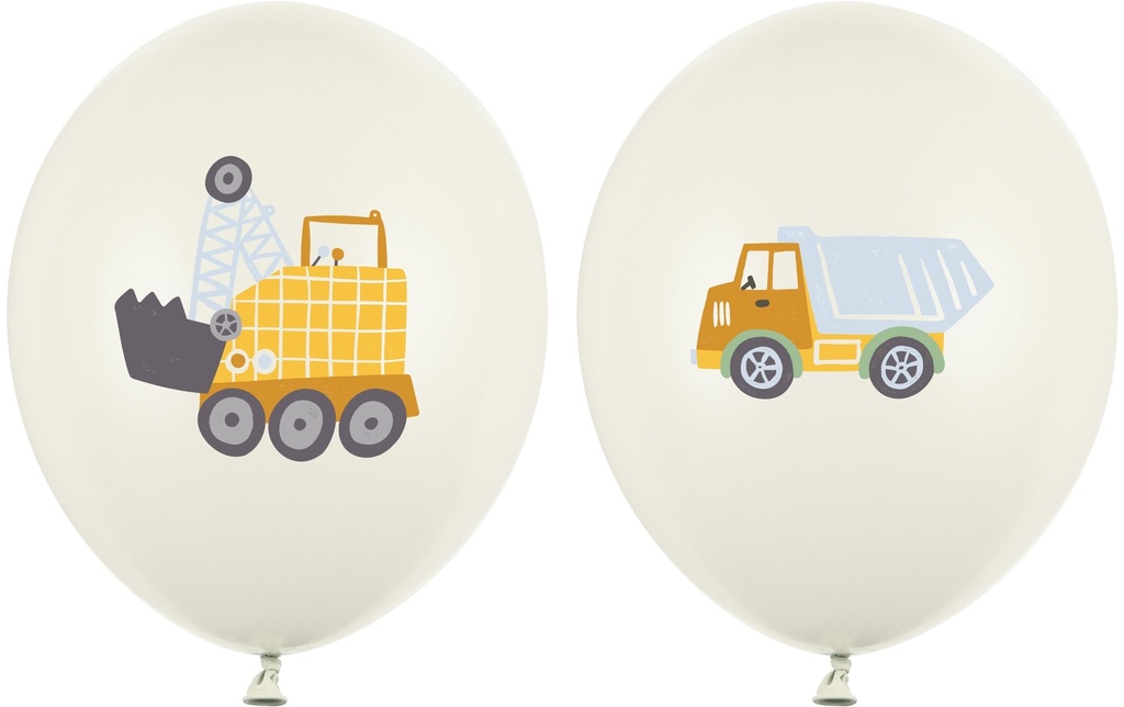 Partydeco Ballon de baudruche Véhicules de chantier 30 cm, 50 pièces, Crème