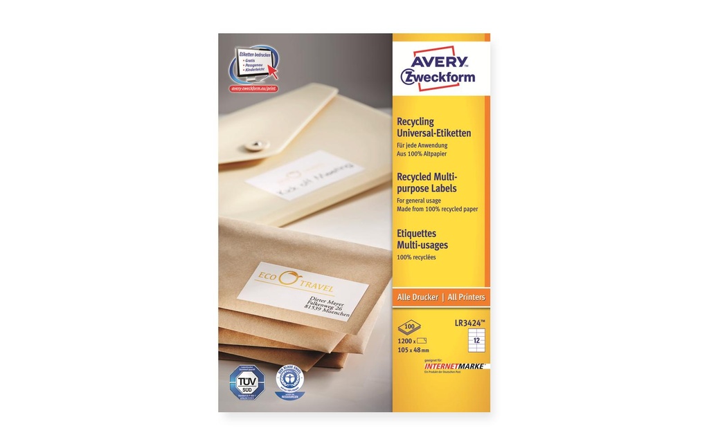 Avery Zweckform Étiquettes universelles LR3424 105 x 48 mm, 100 feuille