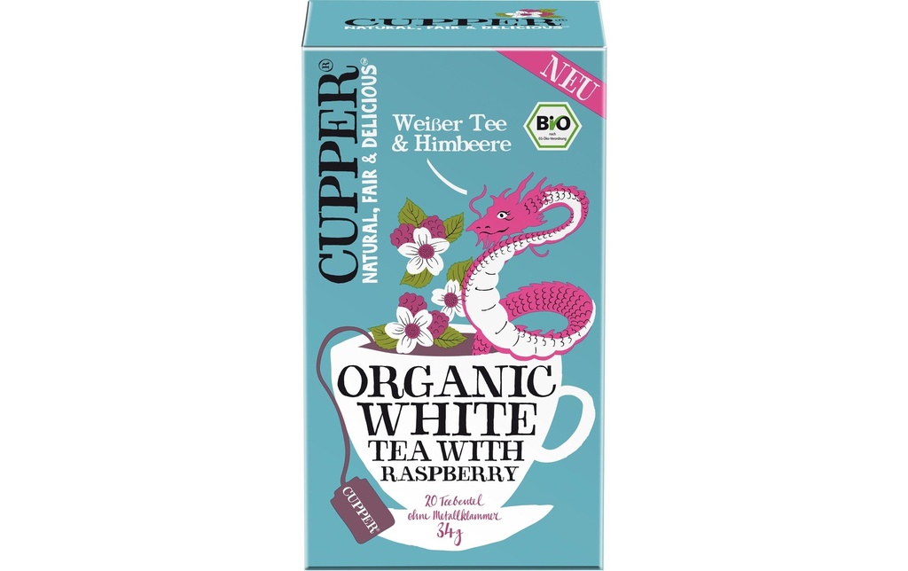 Cupper Sachet de thé Thé blanc bio à la framboise 34 g 20 Pièce/s