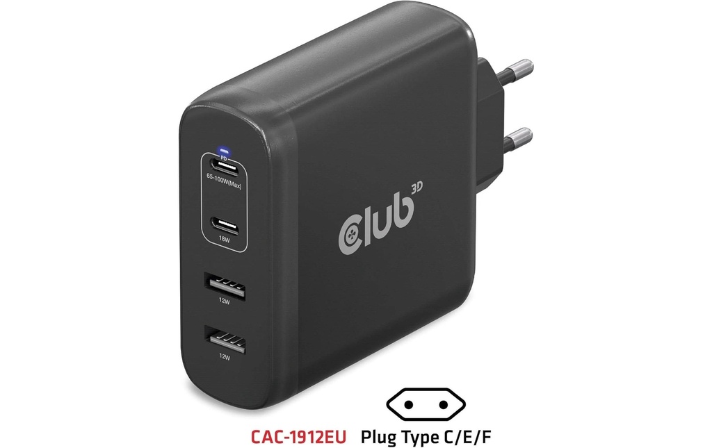 Club 3D Chargeur mural USB 100 W GaN-Technologie