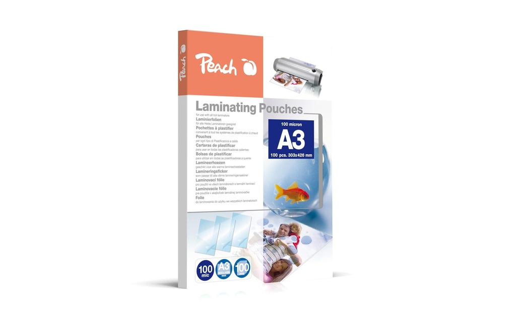 Peach Film laminé  A3 100 µm, 100 pièces, brillant