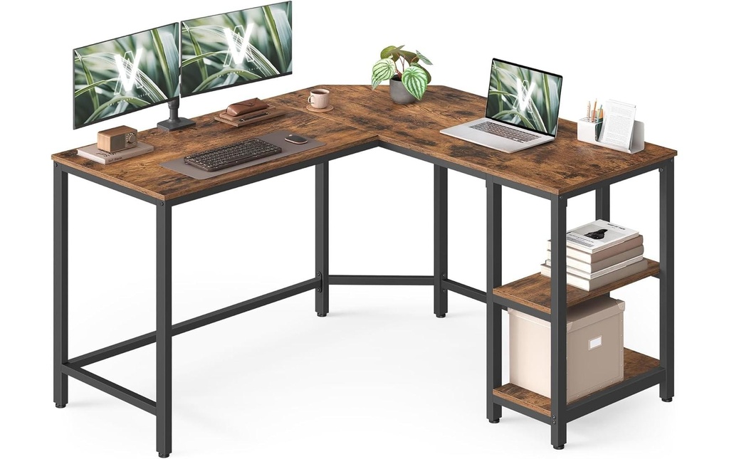 VASAGLE Table en forme de L Marron/noir 120 x 130 x 76 cm