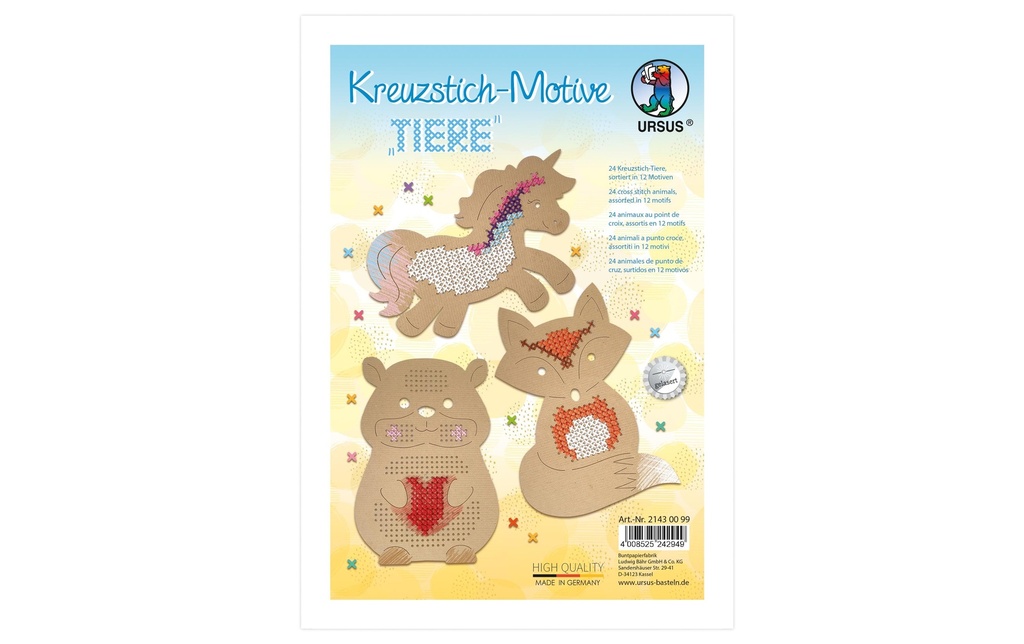 URSUS Set de broderie Animaux au point de croix 14.5 x 20 cm, 24 pièces