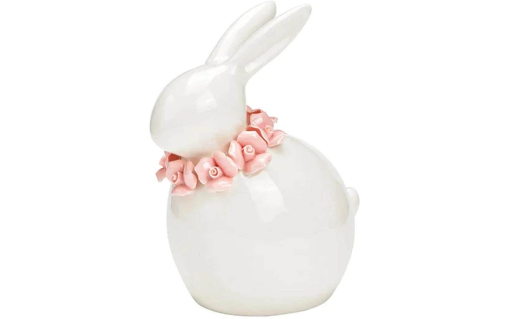 G. Wurm Présentoir Lapin avec couronne de fleurs 15 cm, Blanc, Rose