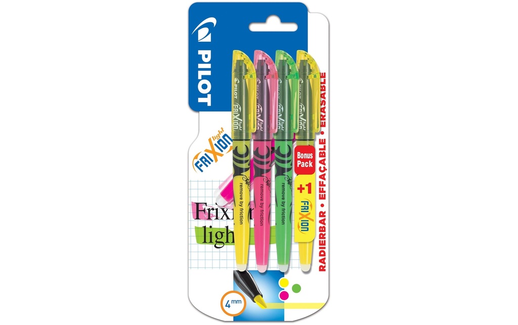 Pilot Surligneur FriXion Light 4 pièces, Vert/Jaune/Rose