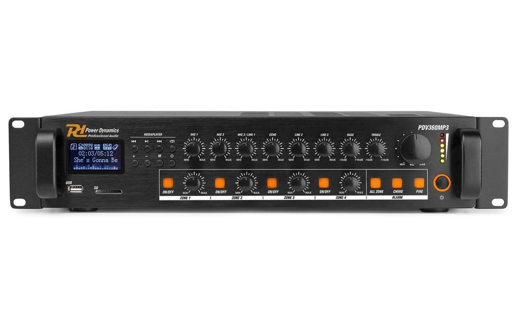 Power Dynamics Amplificateur pro PDV360MP3 Mélangeur 4 zones