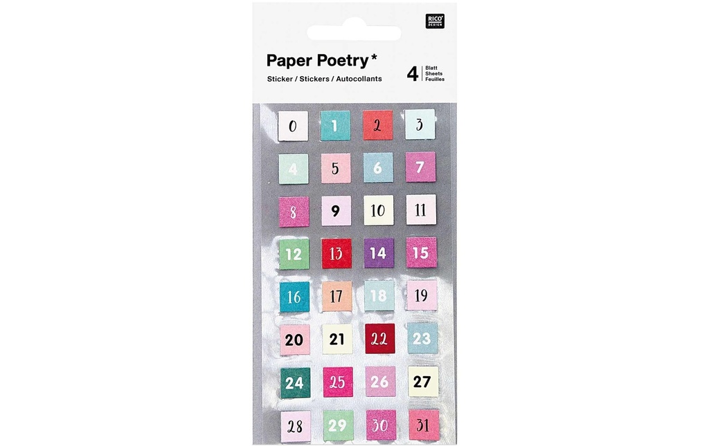 Rico Design Autocollants de numéros 0-31, 4 feuillets