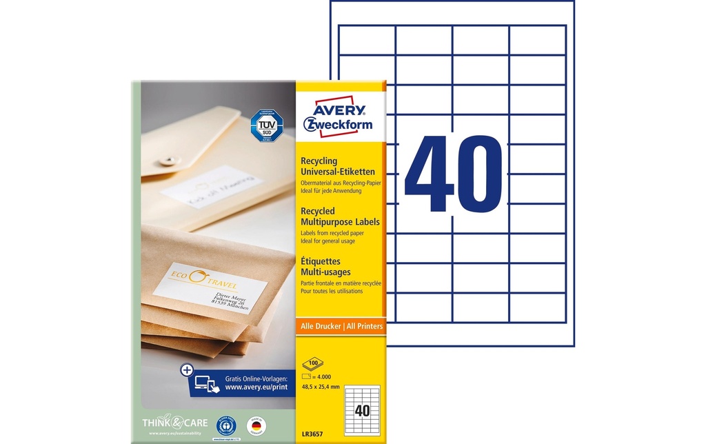 Avery Zweckform Étiquettes universelles LR3657 48.5 x 25.4 mm, 100 feuille