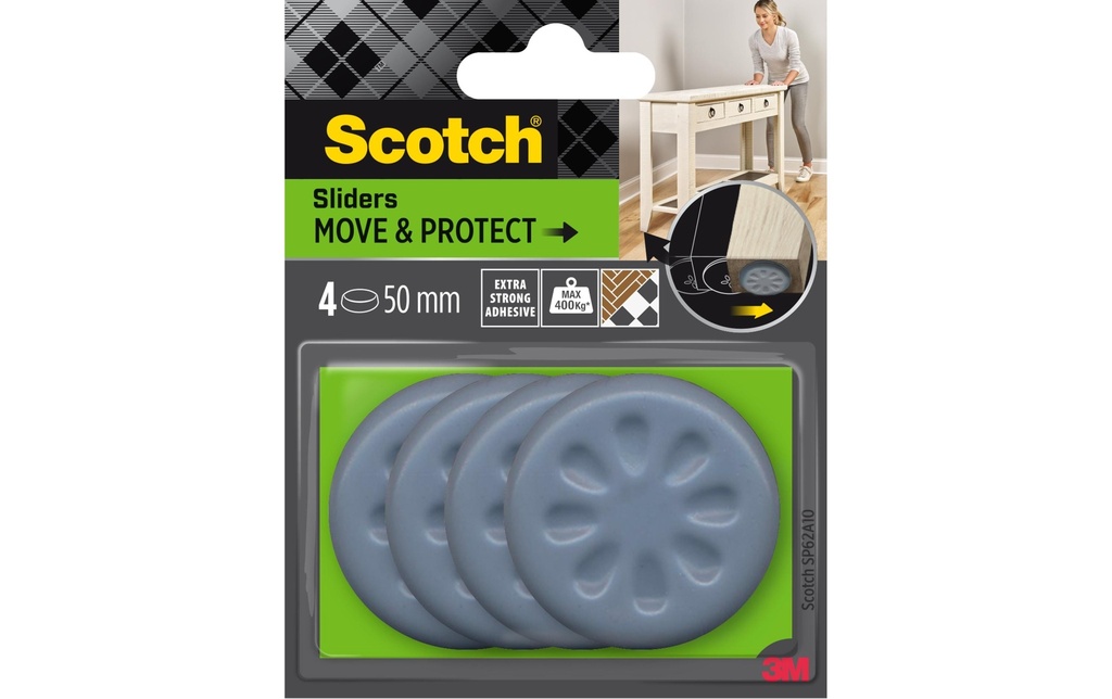 Scotch Patins pour meubles Move & Protect, Ø 50 mm, Gris, pack de 4