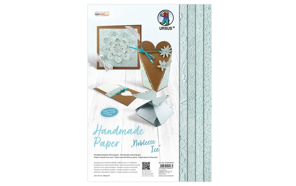 URSUS Papier de bricolage Noblesse 23 x 33 cm, 200 g/m², 8 feuilles, Ice