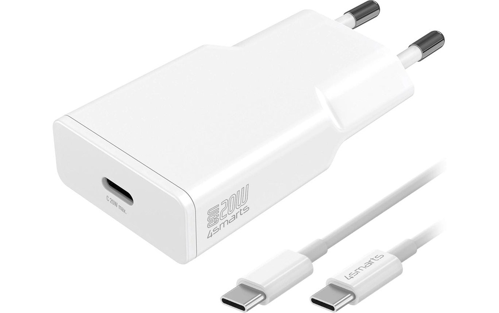 4smarts Chargeur mural USB PDPlug Slim 20 W GaN 1C et câble USB-C 1,5m