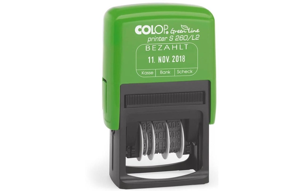 Colop Tampons dateurs et de mots Green Line «Payé», bleu / rouge