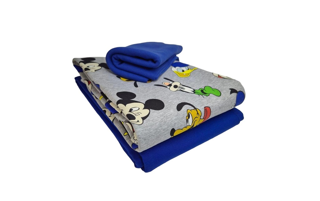 Stoffe Tissu French Terry Mickey Mouse 3 pièces, bleu, 2 x 1 m