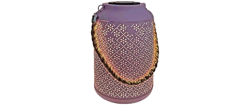 Dameco Lanterne solaire à LED en rose en métal D15.5 cm H25.5 cm