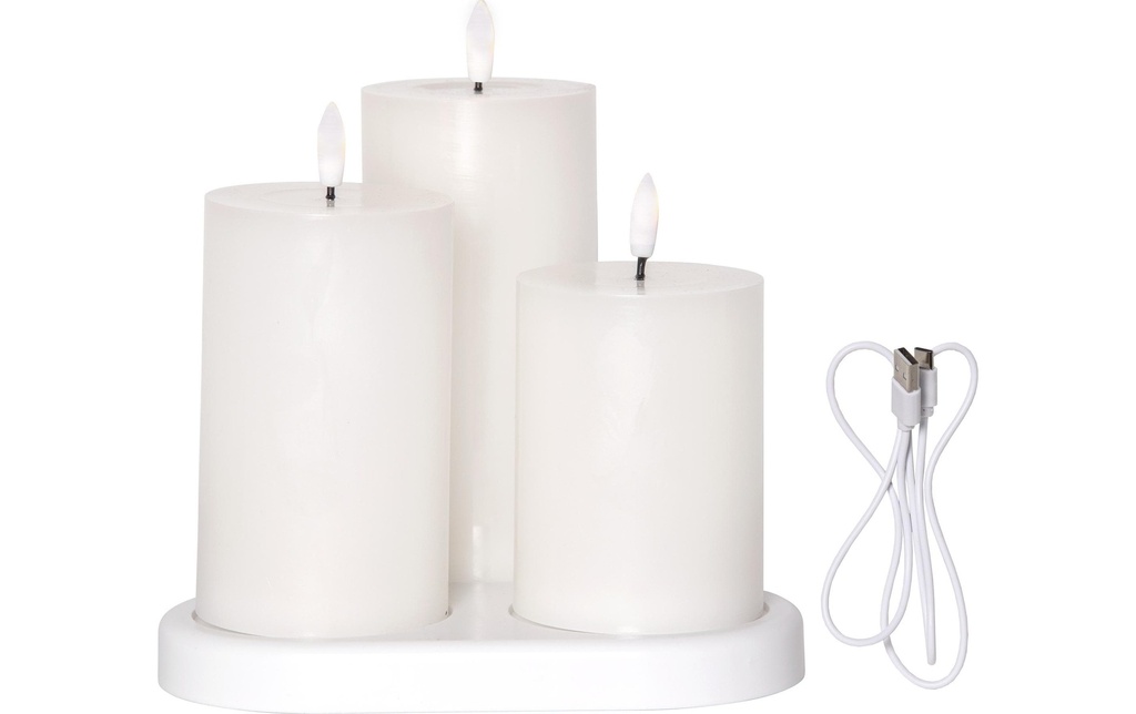 Star Trading Set de bougies LED Pillar Charge 3P Intérieur, Blanc