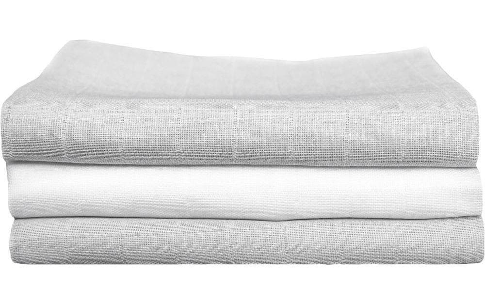 MAKIAN Serviette en gaze 3-er Set 70 x 70 cm Uni gris et blanc