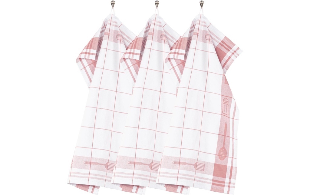 Tiseco Torchon pour la vaisselle Pharaon Set de 3 pièces, Blanc/Rose