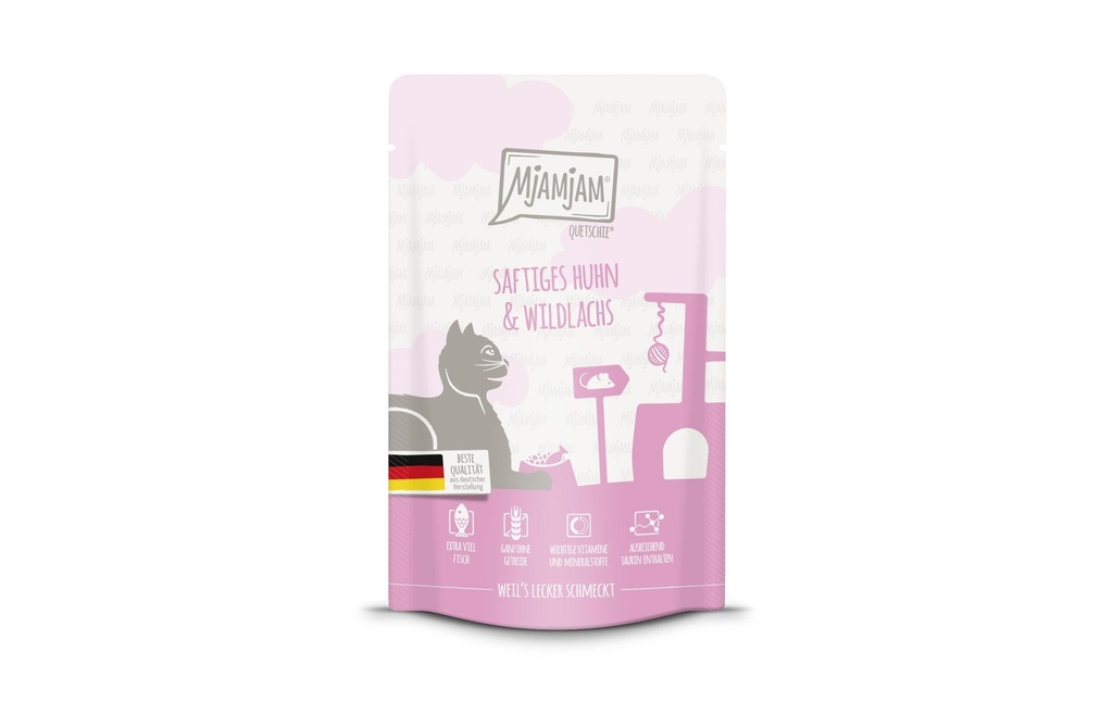 Mjamjam Alimentation humide Quetschie Poulet & Saumon sauvage, 125 g