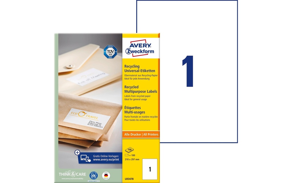Avery Zweckform Étiquettes universelles LR3478 210 x 297 mm, 100 feuille