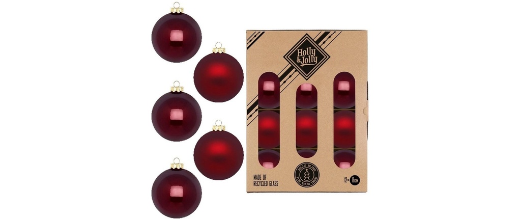 Holly & Jolly Boule de Noël Smooth Port 12 pièces, Rouge