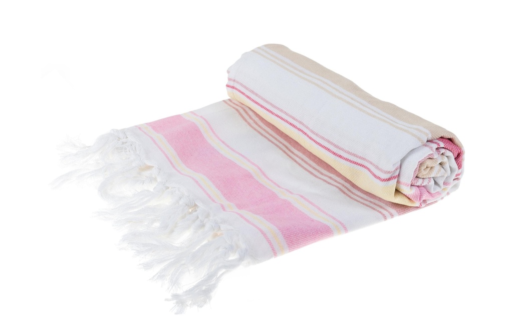 KOOR Serviette de plage 90 x 180 cm, rose/blanc