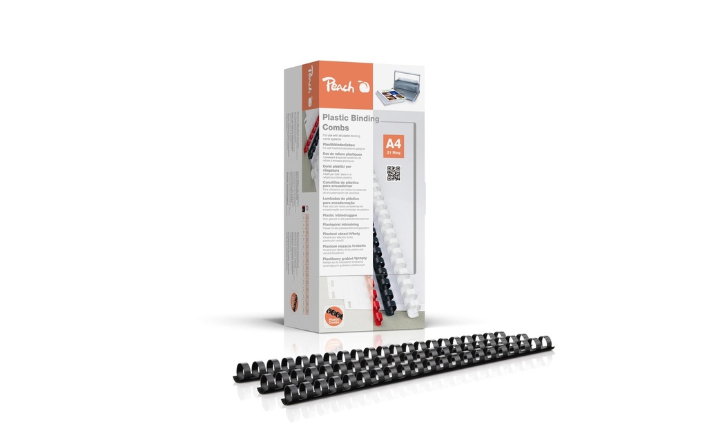 Peach Peigne de reliure 14 mm Noir, 100 pièces