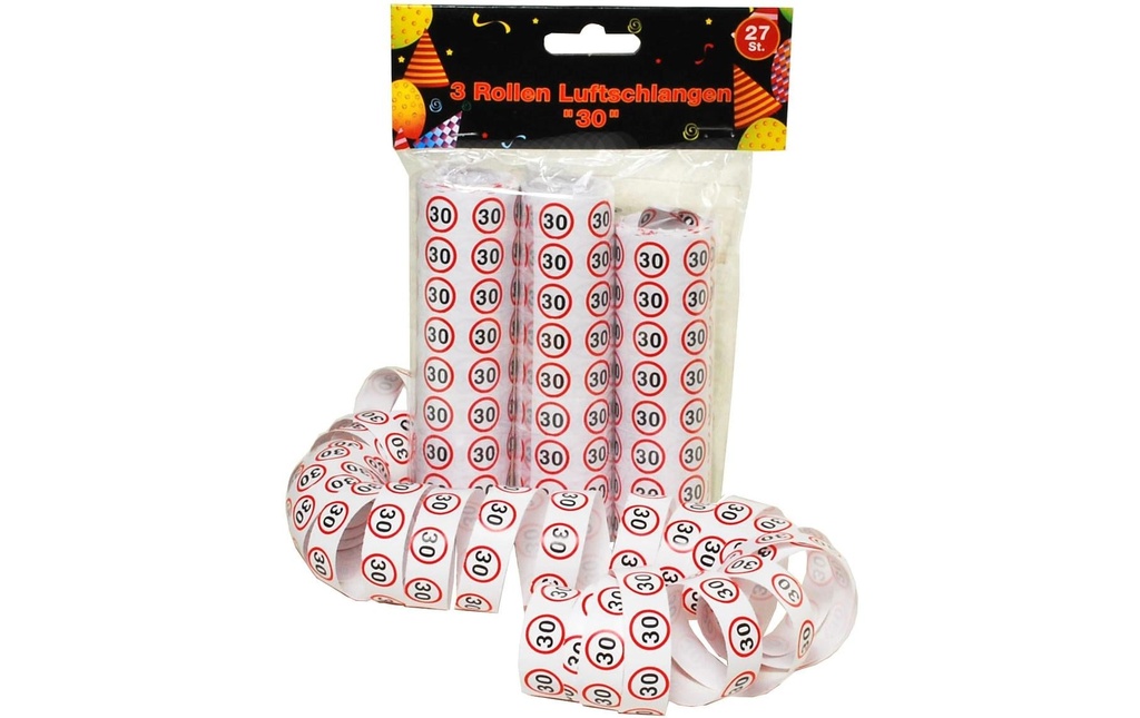 Trendcompany Serpentins 30e anniversaire 3 rouleaux, 27 pièces
