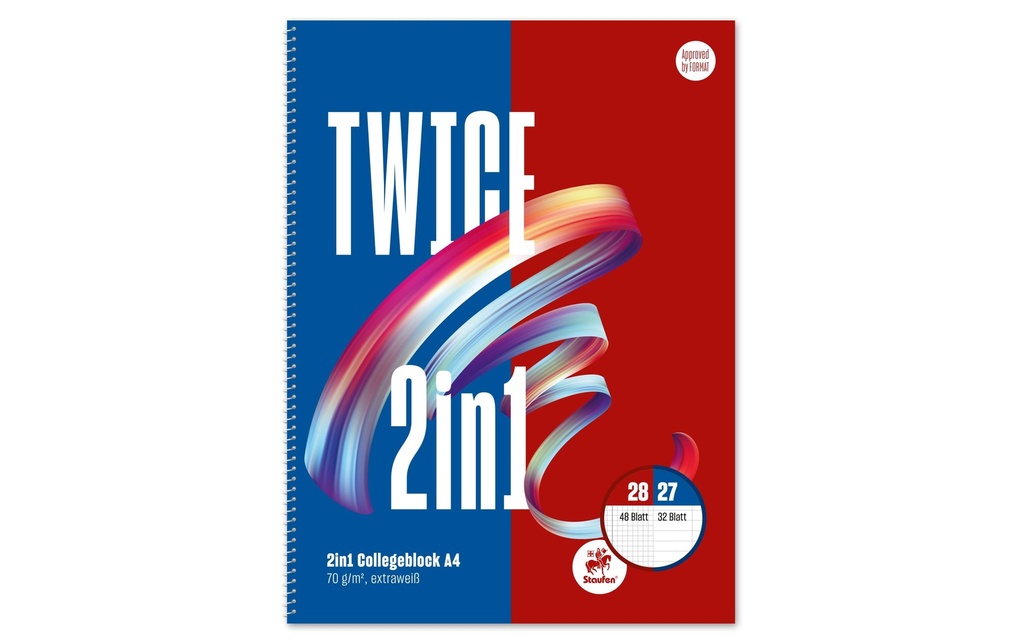 Ursusgreen Bloc-notes Twice Spiral A4, 80 feuilles, quadrillé / ligné