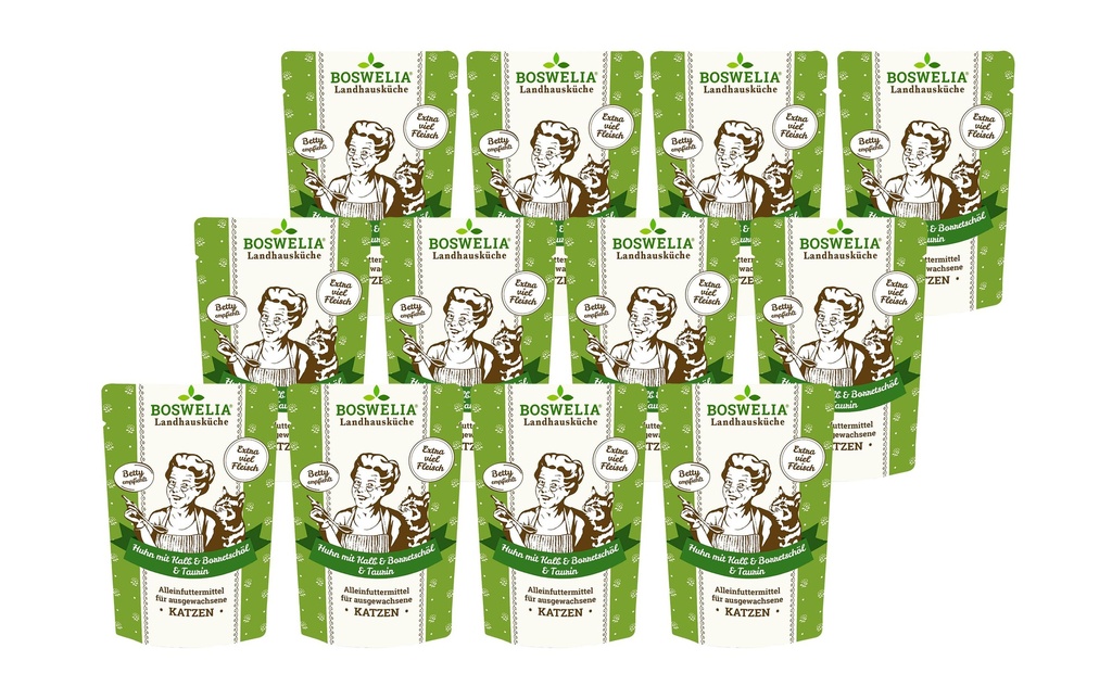 Betty's Landhausküche Alimentation humide Poulet & veau avec huile de bourrache, 12 x 100 g