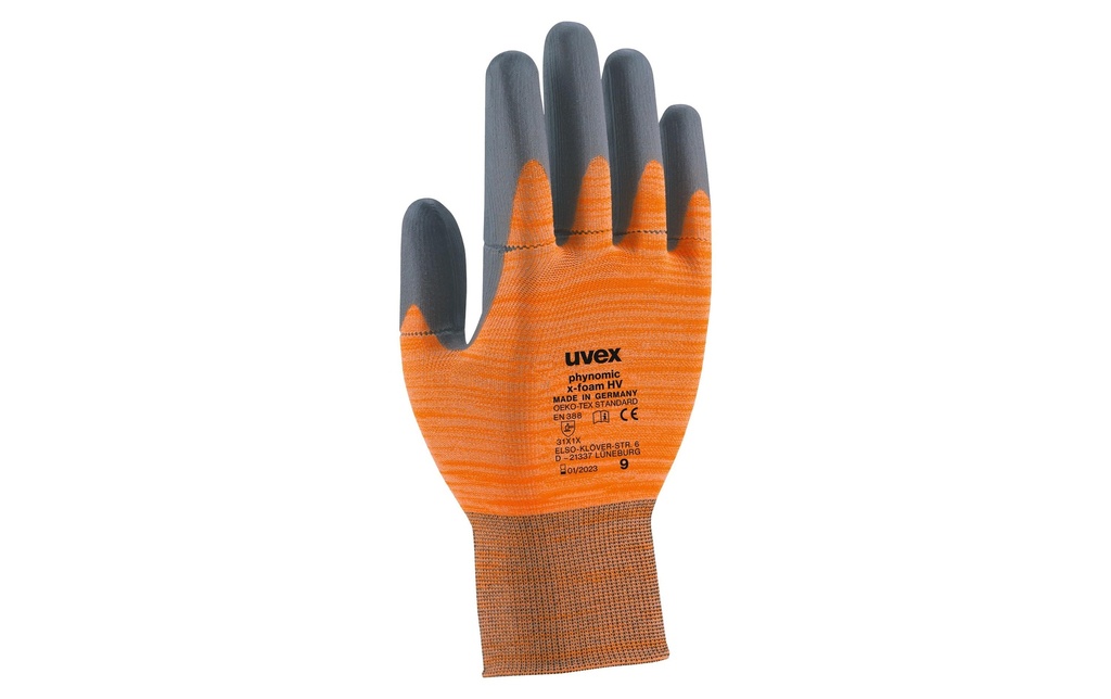 uvex Gant de montage Phynomic x-foam, 9, Gris/Orange, 1 Pièce/s