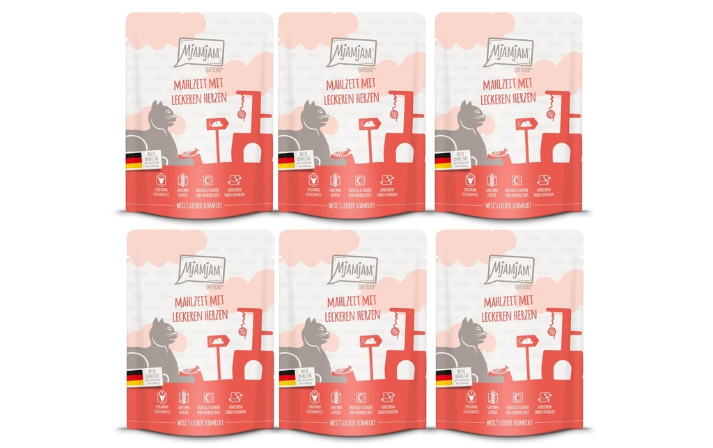 Mjamjam Alimentation humide Repas Quetschie avec des cœurs, 6 x 300 g