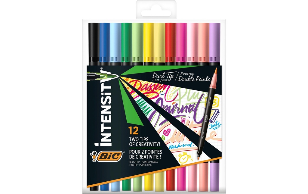 BIC Crayon feutre Intensity Dual Brush 0.7 mm, 12 pièces