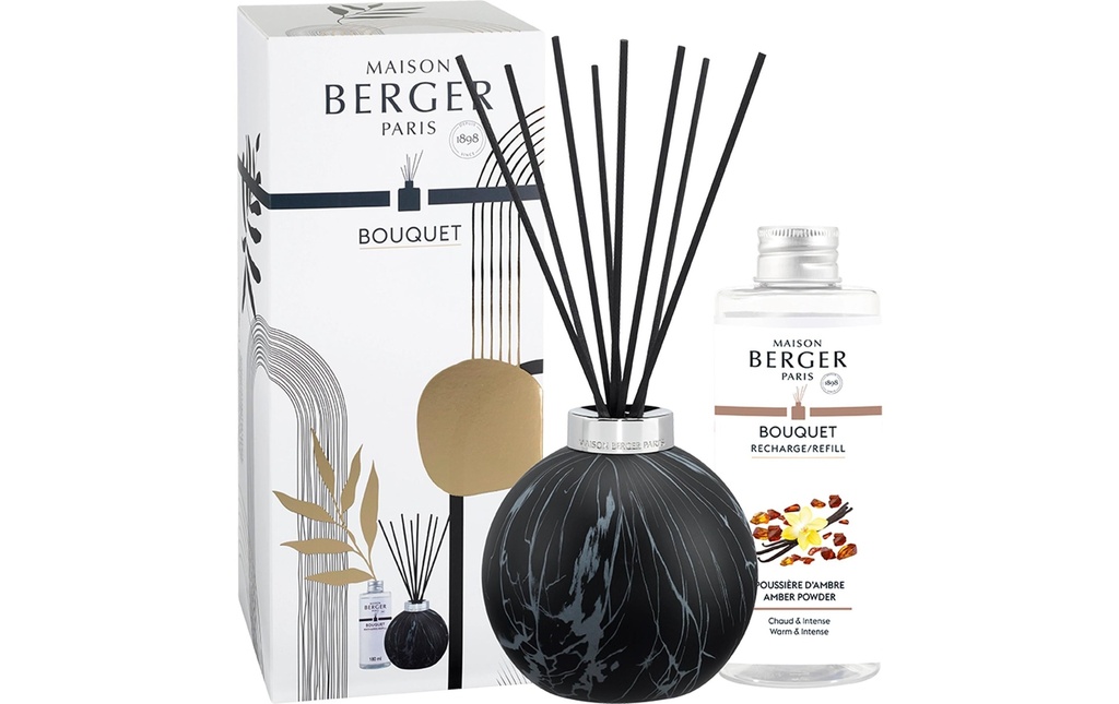 Maison Berger Bâtonnets parfumés Marbrure + 180 ml Poussière d'Ambre, Noir