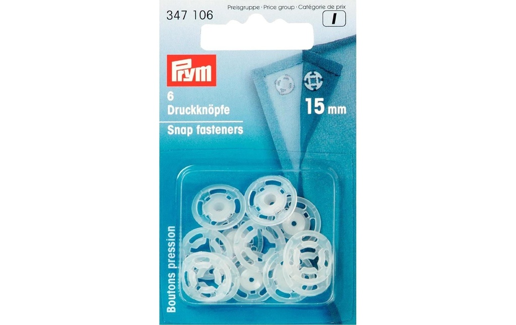Prym Boutons poussoirs Ø 15 mm, Transparent, 6 pièces