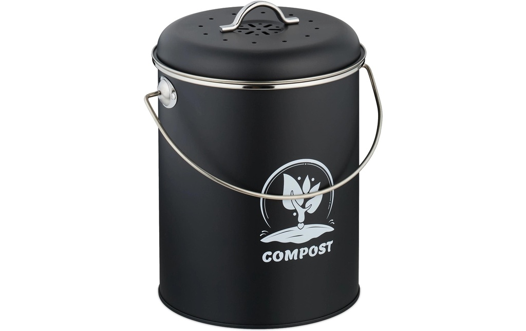 relaxdays Seau à compost avec filtre anti-odeur 5.5 l, Noir/Argenté