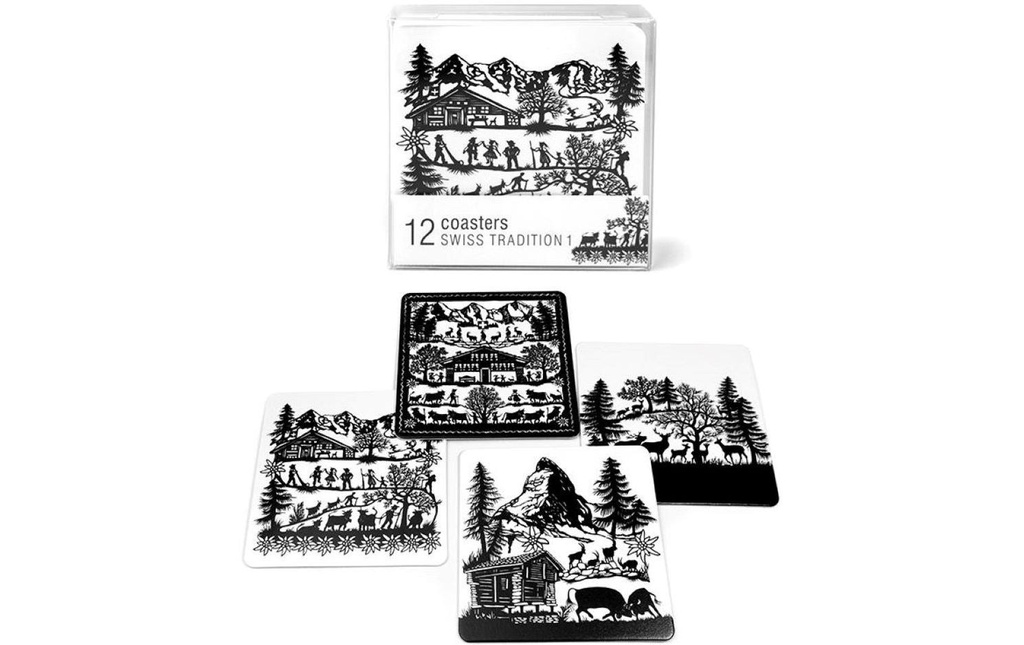 Trendform Dessous de verre Swiss Tradition 1 12 pièces, Noir/Blanc