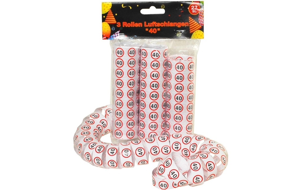 Trendcompany Serpentins 40e anniversaire 3 rouleaux, 27 pièces