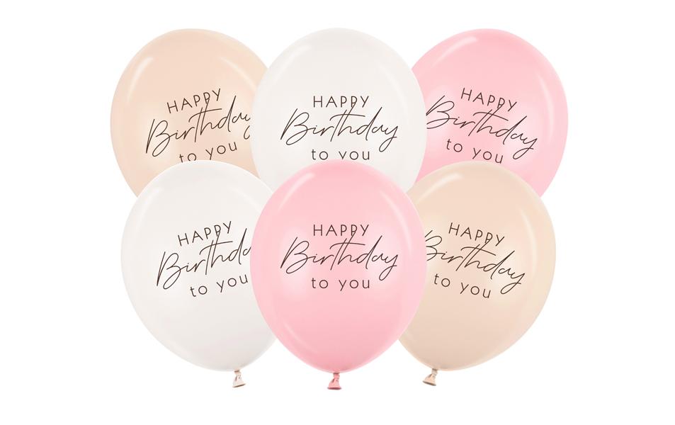 Partydeco Ballon de baudruche Happy Birthday, Rose, 30 cm, 6 pièces