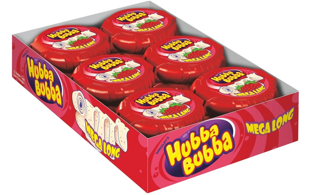 Hubba Bubba Chewing-gum Rouleau Mega Lang Fraise 12 x 56 g