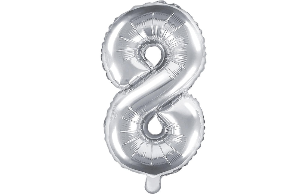 Partydeco Ballon en aluminium Chiffre 8 petit 35 cm, argent, 1 pièce