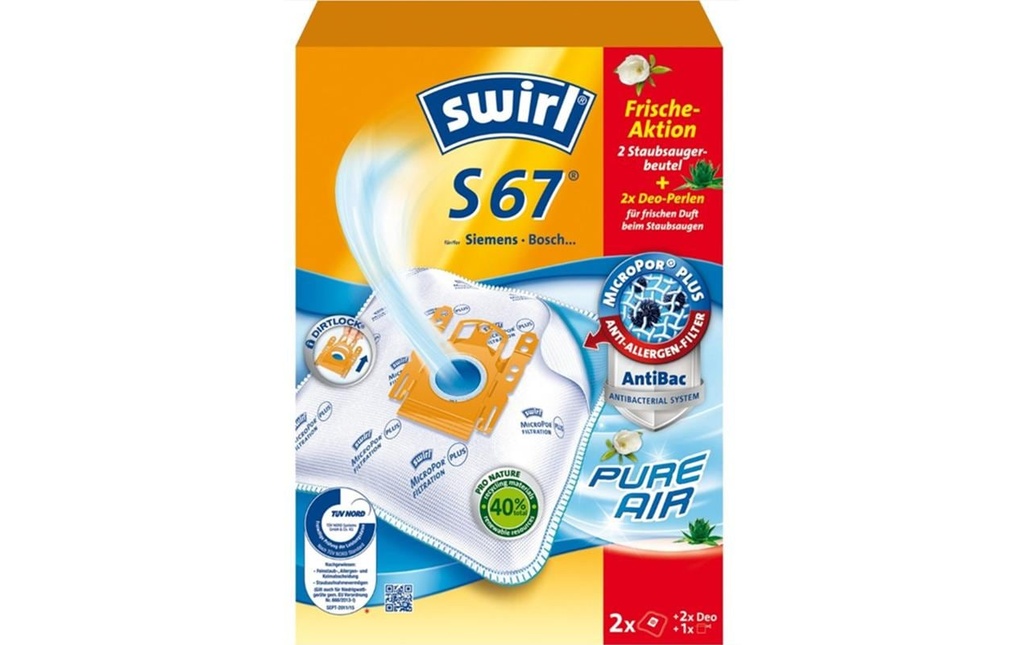 Swirl Sac filtrant pour aspirateur S67 2 pièces