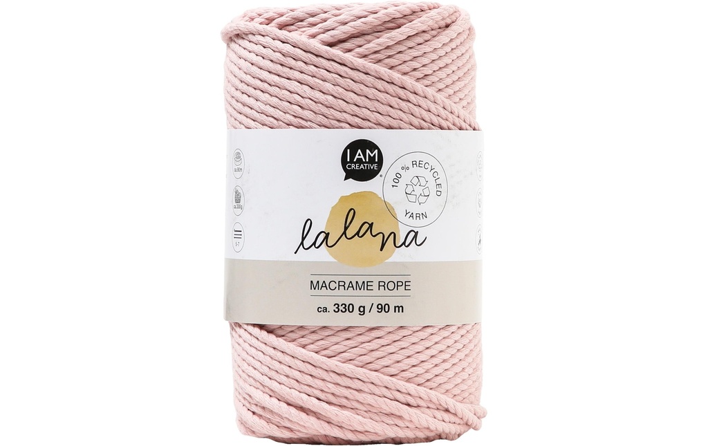 lalana Laine Makramee Rope 3 mm, 330 g, Rose pâle